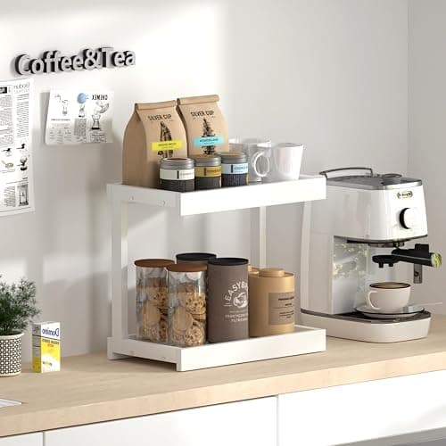 MARTY 2 Tier 15.75"x8.9" Large Countertop Shelf Organizer Spice Rack, Coffee Station Organizer for Mugs Cups, Wooden Shelf Desktop Storage Organizer for Kitchen Bathroom Home Office (White) thumbnail 4