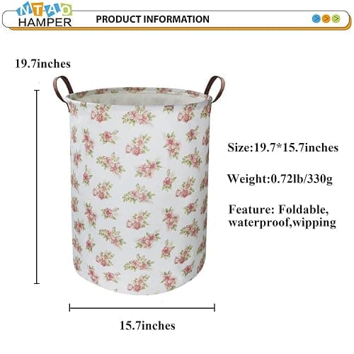 NTAOHAMPER Pink Flower Laundry Hamper, laundry Basket, Nursery Hamper,Waterproof Storage Bin for Bedroom,Clothes Organizer Basket, Room Decor(Pink Flower) thumbnail 3