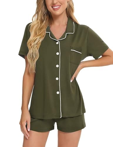 SWOMOG Womens Pajamas Set Button Down Soft Short Sleeve Sleepwear Loungewear 2 Pcs Pjs Shorts Set XS-XXL thumbnail 3