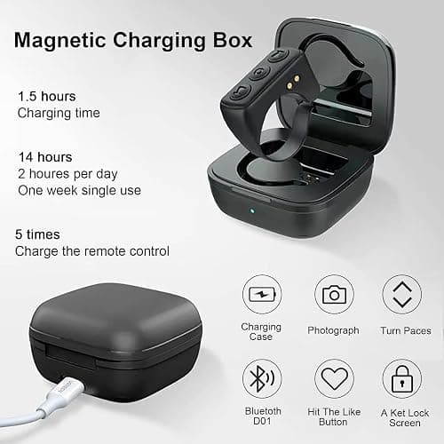TIK Tok Bluetooth Remote Control Page Turner for iPhone Android Ipad Cell Phone Camera Remote Shutter Selfie Button, Bluetooth Ring for Kindle (Black) thumbnail 6