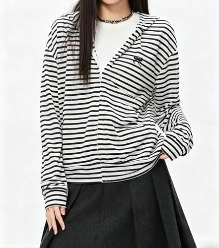 MANGMAO Striped Cute Hoodies Teen Girls Y2k Cutecore Sweater Kawaii Lightweight Zip Up Hoodie Fairy Grunge Clothes thumbnail 2