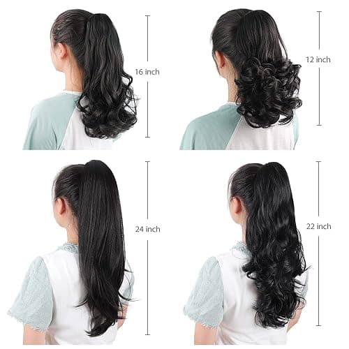 HSPJHTM Ponytail Extensions,16" Dark Brown Hair Extension Ponytails Claw clip Pony Tail for Women Synthetic Wavy Halloween Fluffy Hairpiece for Daily Use thumbnail 7