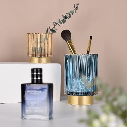 CANITORON Makeup Brush Holder,Glass Makeup Brush Holder Organizer Store Cosmetic Tools,Eyeliner,Storage Organizer for Vanity,Bathroom Countertop Organize and Bedroom Countertop Storage.(Amber L) thumbnail 4
