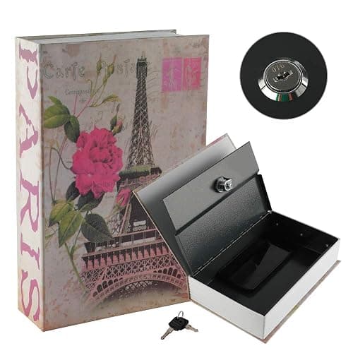 KYODOLED Book Safe with Key Lock,Dictionary Diversion Secret Safe Box,Money Hidden Lock Box,9.5" x 6.1" x 2 .2" Paris Large - Image 1