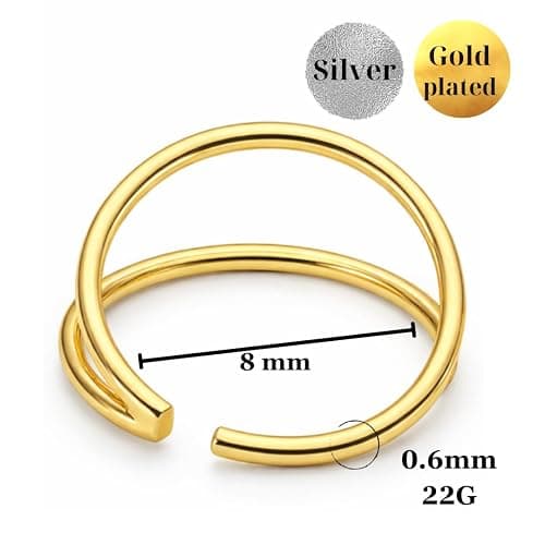 MyattaJewellery Double Nose Hoop 22G (0.6mm) 8mm – Sterling Silver Nose Ring, Double Hoop Piercing Effect, Adjustable Bendable Nostril Hoop, Hypoallergenic, Silver or Gold Plated – 1 Piece thumbnail 5