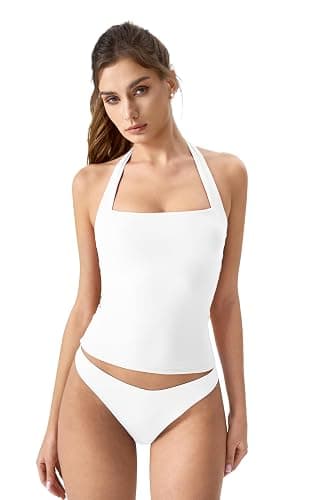 QINSEN Women's Backless Halter Tank Top Button Closure Square Neck Double Line Casual Daily Top Going Out Cami thumbnail 4