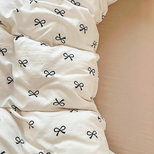Covebett Black Bow Duvet Cover Single Bows Bowknot Print Kawaii Bedding Set Kids Girls Cute Black White Bow Tie Microfiber Comforter Cover 135x200 cm with Zipper Closure and 1 Pillowcase 50x75 cm thumbnail 7