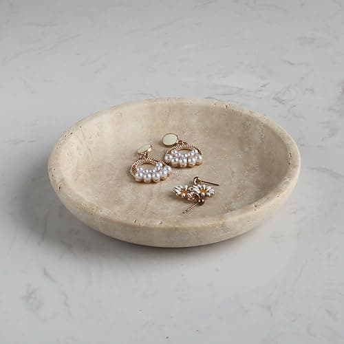 Nawgnail Natural Travertine Marble Jewelry Dish 5.5", Trinket Dish for Ring Earring, Gift for Woman Daugther(Beige Travertine) - Image 1