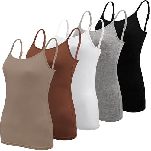 BQTQ 5 Pcs Women's Camisole Tank Tops Spaghetti Strap Basic Undershirts | Adjustable Spaghetti Straps Camisoles Slim Fit Basic Vest Tops for Women, Soft Seamless Layering Tops for Everyday Wear - Image 1