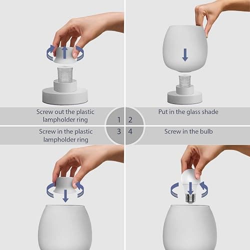 ONEWISH Small Bedside Lamp for Bedroom, 3-Way Dimmable Touch Control, 600 Lumen Bright Opal Glass Shade, 7.5 Inch Ultra Compact Nightstand Lamp, Warm White 2700K LED Bulb Included, Modern Design thumbnail 9