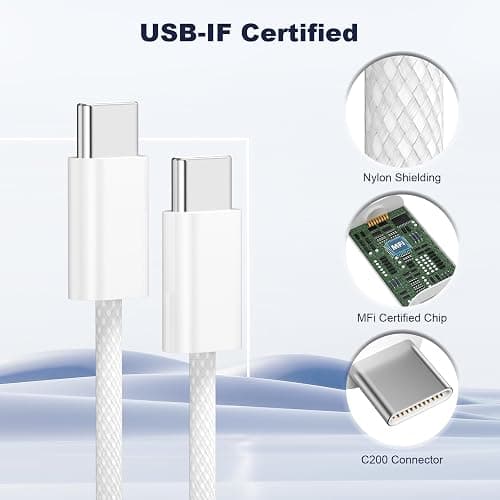 Quickeep USB C to USB C Cable 3FT 2 Pack, Nylon Braided 60W Type C Charger Fast Charging, iPhone 15 16 17 Charger Cord, USBC to USBC Cable for iPhone 15 16 17 Pro Plus Pro Max/iPad Pro/Air thumbnail 6