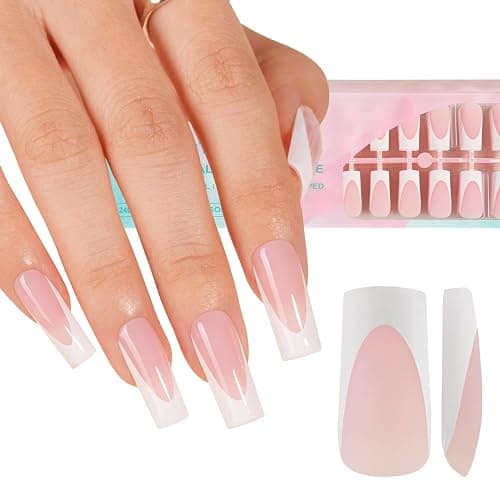 Misssix Deep French Gel Nail Tips, 150Pcs French Tip Press on Nails Long Square Pink, No Need to File 3 in 1 Tips Pre-lasting, Fake Nails for Nail Art DIY 15 Sizes - Image 1