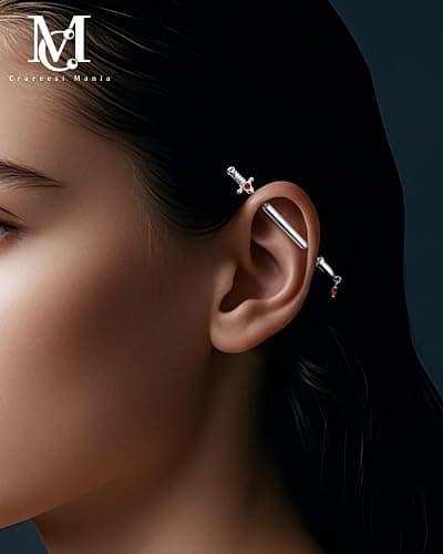 CM Crareesi Mania Industrial Barbells 316L Surgical Steel Industrial Piercing Jewelry 14G Dagger Internally Threaded Industrial Cartilage Helix Earrings Studs thumbnail 6