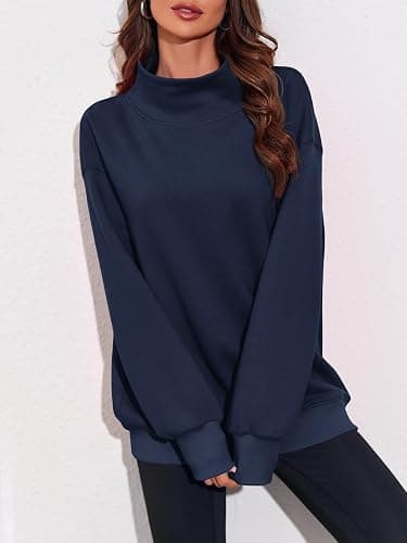 Fisoew Women's Oversized Turtleneck Sweatshirt Long Sleeve Pullover Casual Tops thumbnail 5