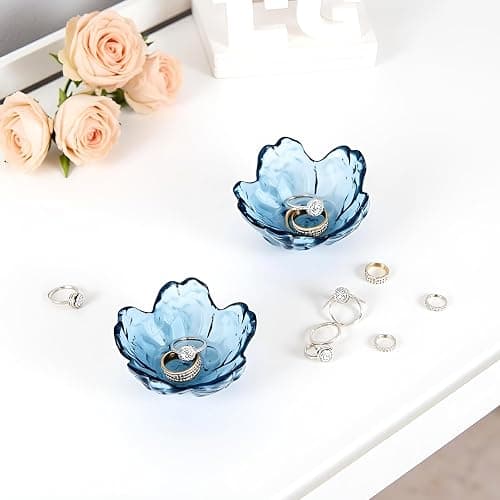 BIHOIB Crystal Blue Flower Ring Dish Jewelry Tray, Decorative Glass Trinket Dish, Modern Accent Tray for Vanity thumbnail 6