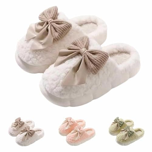 Maskjuwio Filzpantoffeln Damen Gummisohle Hausschuhe Damen Winter Plüsch Pantoffeln Mit Schleifen Memory Foam Schlappen rutschfeste Hausschlappen Warme Gefüttert Slipper Für Den Innenbereich - Image 1