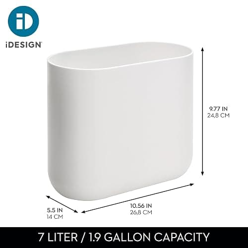 iDesign Small Slim Plastic Bathroom Trash Can, Garbage Can for Bedroom, Office, Desk, Dorm, White thumbnail 3