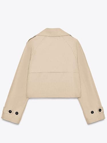 ELLEVEN Womens Cropped Trench Coat, Casual Double Breasted Short Jackets Long Sleeve Loose Fit Fall Coats Fashion Outwear - Image 1