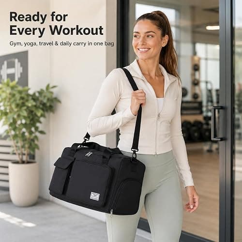 FIORETTO Women's Gym Duffle Bag with Shoes Compartment, 30L Capacity, Ideal for Travel, Gym, Sports, Duffel, Weekender thumbnail 8