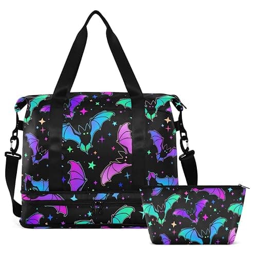 Travel Duffel Tote Bag Halloween Luminous Bats Sports Duffel Bag with Wet Pocket Weekender Overnight Bag for Women Men Gym Bag, Carry On Bag Hospital Bag for Labor and Delivery - Image 1