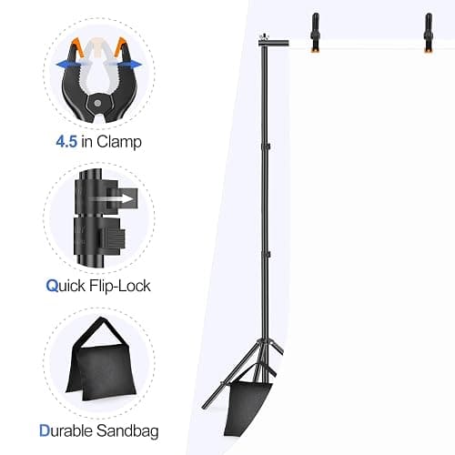EMART Backdrop Stand 10x7ft(WxH) Photo Studio Adjustable Background Stand Support kit with 2 Crossbars, 8 Clamps, 2 Sandbags and Carry Bag for Parties, Events Decoration, Wedding, Photography thumbnail 5