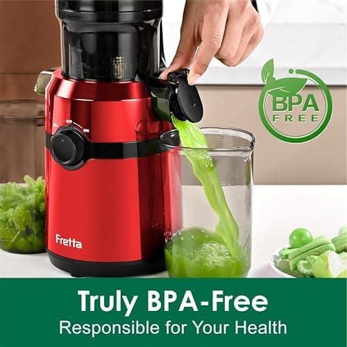 Fretta Cold Press Juicer Machines with 4.25" Large Feed Chute,Fit Whole Fruits & Vegetables Easy Clean Self Feeding,High Juice Yield,Tritan PCTG BPA-Free(Red) thumbnail 4