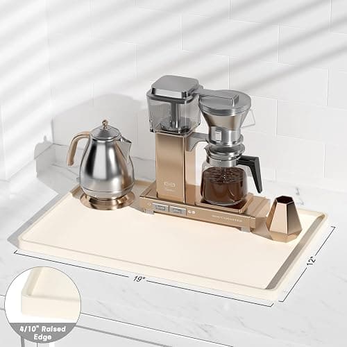 Rnivvi Silicone Coffee Mat, 12" x 19" Waterproof Raised Edge Coffee Bar Mats for Espresso Machine Station Accessories, Heat Resistant Dish Drying Pad for Kitchen Counter, Rubber Bar Decor Pad, Beige thumbnail 3