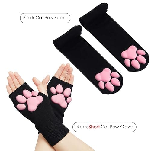 HOMEGYMFREE Cute Cat Paw Mittens Gloves, Kawaii Cat Cosplay Kawaii Soft 3D Toes Beans Fingerless Cat Claw Paws Pad Sleeve thumbnail 6