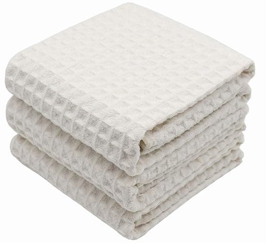 VeraSong Waffle Weave Kitchen Towels Dish Towels, 3 Pack, 16x24 Inch, Beige | Thick Microfiber Hand towels, Dish Towels for Kitchen, Absorbent, Lint Free, Dish Drying & Tea Towels - Image 1