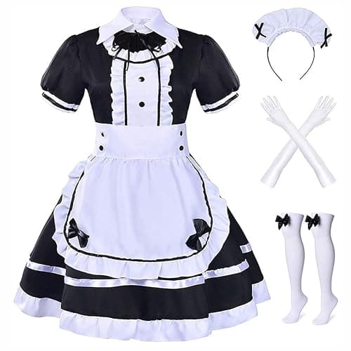 Harsever Maid Dress Cosplay Set Anime Costume French Maid Outfit Fake Collar French Maid Apron Adult Dress Fancy Costume Cosplay Dress Up Outfit Kit - Image 1