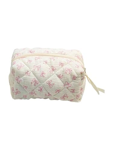 Floerns Women's Y2k Bow Cute Makeup Bag Zipper Closure Portable Cosmetic Toiletry Bags Pink Bow One Size - Image 1
