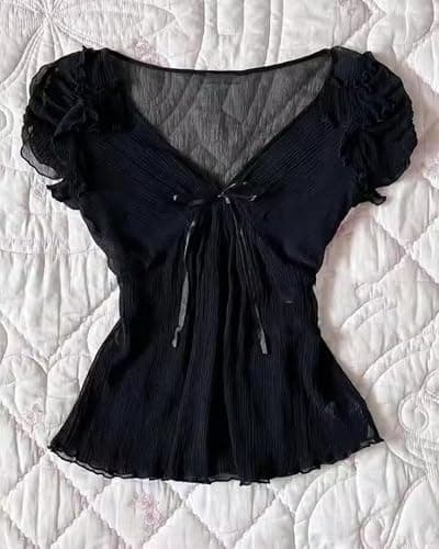 Coquette Ruffle Tops Women Cute Summer Lace Peplum Babydoll Top Teen Girls Y2k Grunge 2000s Cottagecore Clothing thumbnail 2