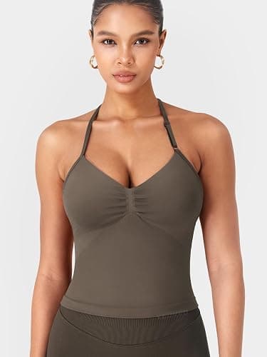 YEOREO SoftHue Impact Longline Strappy Top Women's Halter Workout Tank Tops Backless Gym Longline with Adjustable Strap thumbnail 5
