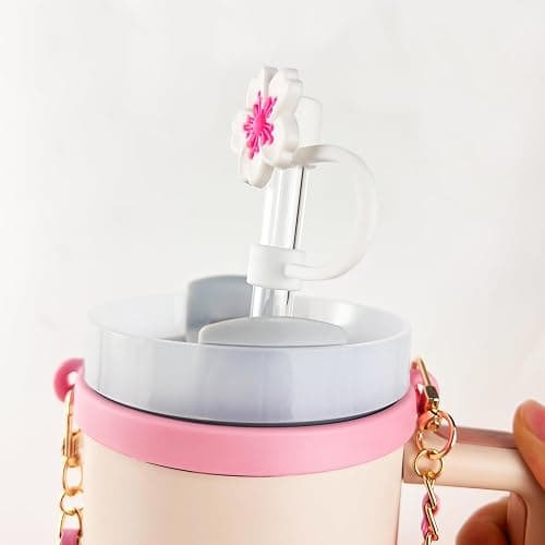 Velaco 11 PCS Accessories for Stanley Cup, Water Bottle Handle Strap for Stanley 30/40 oz tumbler with handle, including Straw Toppers, Silicone Cup Boot, Keychain Charms - PINK thumbnail 7