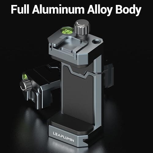 Leaplumin Aluminum Phone Mount for Tripod, Adjustable Phone Tripod Mount with Cold Shoe & Arca Swiss Quick Release Plate,Universal Adjustable Clamp Suitable for iPhone 14 pro/13 Pro/12/11/Samsung thumbnail 7