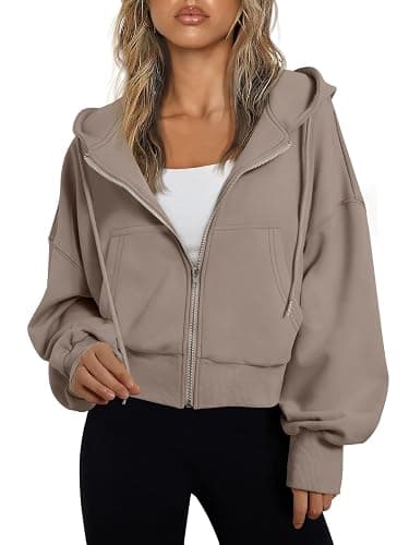 Trendy Queen Womens Cropped Zip Up Hoodie Lightweight Sweatshirt Casual Athletic Jacket - Image 1