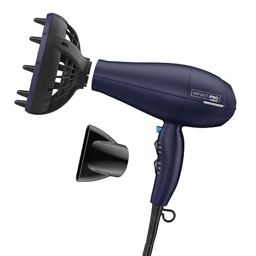 INFINITI PRO CONAIR Hair Dryer with Innovative Diffuser, Enhances Curls and Waves While Reducing Frizz, Dark Blue - Image 1