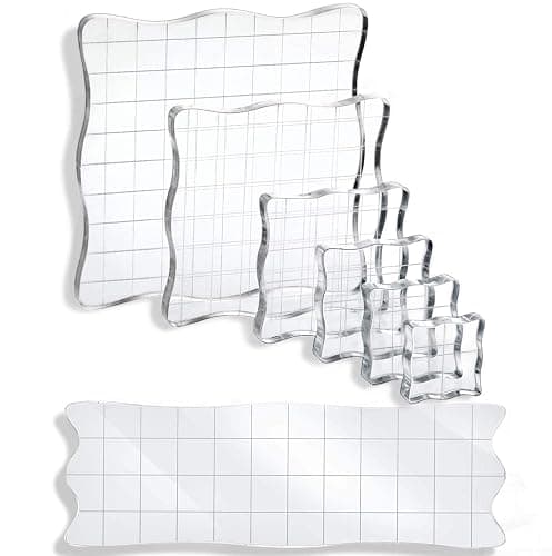 7 Pieces Acrylic Stamp Block Assorted Sizes Clear Acrylic Mounting Blocks set, Decorative Stamp Blocks with Grid Lines for Scrapbooking Crafts Making - Image 1