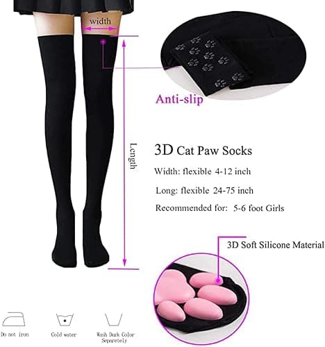 SUPTEC 3D Cat Paw Thigh High Socks Accessories Cosplay Set | Soft stockings with realistic 3D toe beans paw pads, cute design for kitten cosplay thumbnail 2