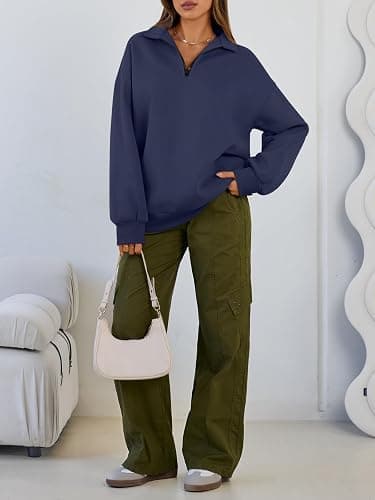 Trendy Queen Womens Oversized Sweatshirts Fall Sweaters Fashion Hoodies Half Zip Pullover Long Sleeve Shirts Clothes thumbnail 6