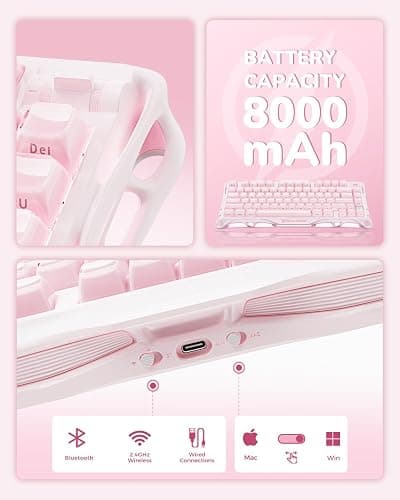 GravaStar Mercury K1 75% Pink Wireless Keyboard, Aluminum Alloy Exoskeleton Design Mechanical Gaming Keyboard, Gasket Hot-Swap Socket, Linear Switches, RGB Backlit thumbnail 5