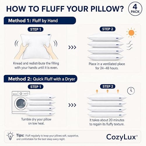 CozyLux Bed Pillows Standard Size Set of 4, 18" x 26", Medium Support | Soft Supportive Down-Alternative Pillows for Side, Back & Stomach Sleepers, OEKO-TEX Certified, Hotel Quality, Washable thumbnail 7