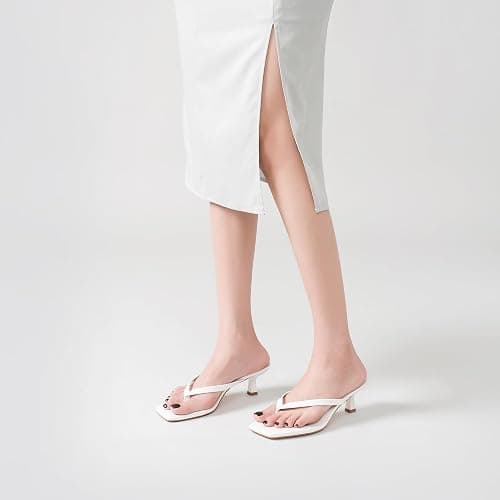 LULLASONG Women's Kitten Heels Sandals Square Open Toe Flip Flop Heels 1.8-2 Inch Heeled Sandals for Women - 10 - White thumbnail 6