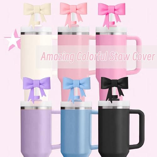 Hpebl 6Pcs Silicone Straw Toppers Covers for Stanley Cups 40/30oz 10mm(0.4in) Dust-Proof Bow Straw Covers Toppers Suitbale for Stanley Cup Accessories Reusable Straws Caps (Colorful B) thumbnail 5