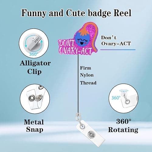 Generic Abamilaka Funny Uterus Badge Reel Holder OBGYN Ob Don't Ovary-Act Nurse Medical Badge Reels Retractable for Nurses Cute Glitter Acrylic CNA RN LPN PCT Nursing Student Badge Clip Gifts - Pink Don't Ovary-act thumbnail 4