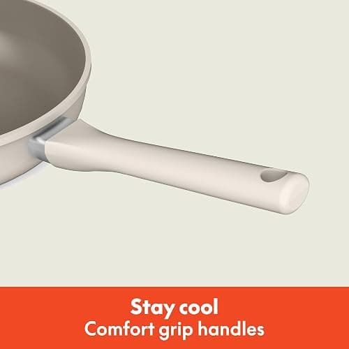 bella 7 Piece Cookware Set with EverGood™ Ceramic Nonstick Coating​, Dishwasher Safe Oven Safe, All Stovetops Compatible, Glass Lids with Silicone Rims, Cool Touch Handles, Oatmilk thumbnail 6