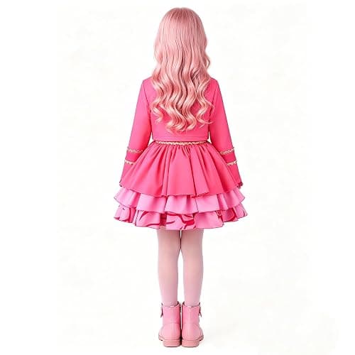 Mukola Kids Princess Pink of Wonderland Cosplay Costume Set 4-12Y | Girls Pink Long Sleeves Jacket, Cute Heart Print Dress, 5pcs Pink Royal Princess Outfits, Birthday Party, Halloween Cosplay thumbnail 2