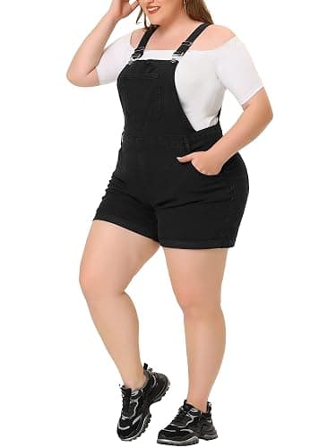 Agnes Orinda Plus Size Overall Shorts for Women Jumpsuit Roll Hem Pocket Jean Denim Overalls - Image 1