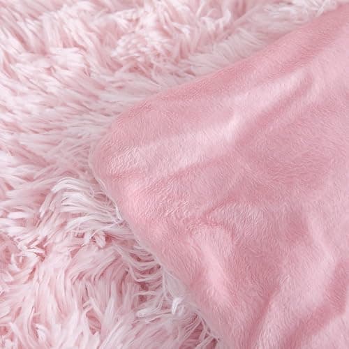 chovy Faux Fur Plush Light Pink Comforter Sets Full/Queen - Ultra Soft Shaggy Flannel Velvet Fluffy Fuzzy 3PC Bedding Set （Comforter x 1 Pillowcases x 2） thumbnail 6