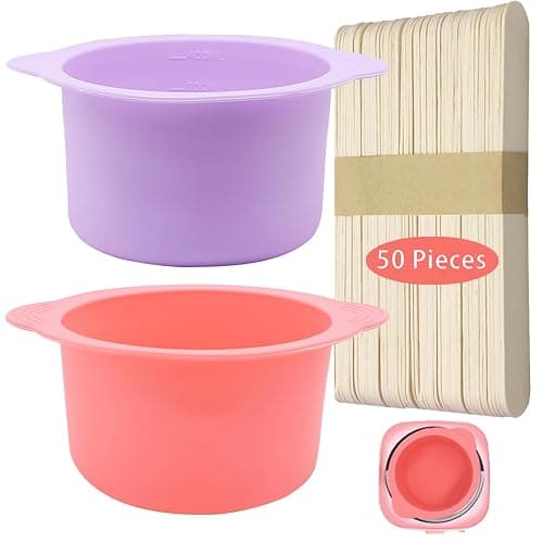 2Pcs 14 oz Silicone Wax Warmer Liner & 50 Pcs Waxing Sticks Body Hair Removal Sticks Applicator Easy to Clean Non-Stick Wax Pot Silicone Bowl Replacement - Image 1